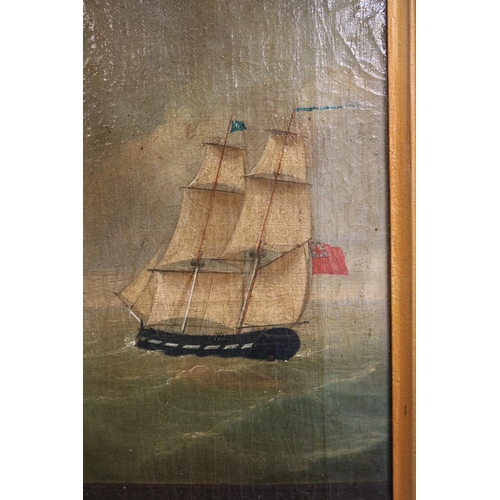 110 - Late 18thC Oil on canvas of a Maritime Gentleman with ship in the background displaying Naval Flag. ... 