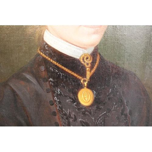 111 - 19thC Oil on canvas portrait of a young woman in mourning dress unsigned. 62 x 75cm in late gilt fra... 