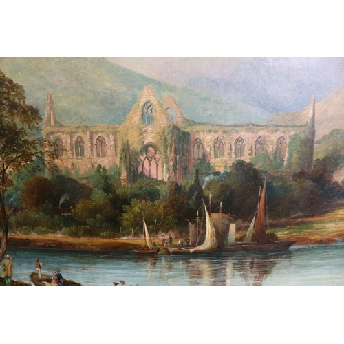 119 - Henry Smyth 1800 - 1873. Oil on canvas depicting Tintern Abbey, Wales dated 1845 with gilt plaque to... 