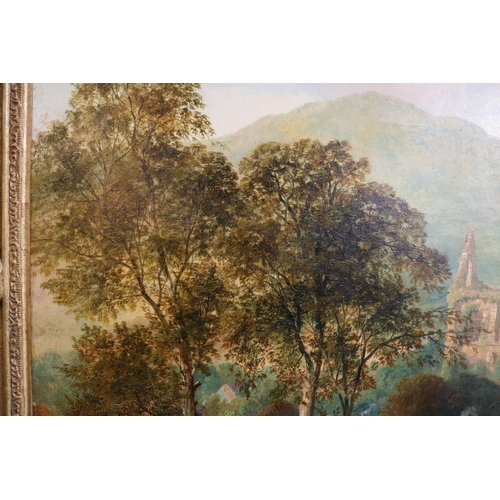 119 - Henry Smyth 1800 - 1873. Oil on canvas depicting Tintern Abbey, Wales dated 1845 with gilt plaque to... 