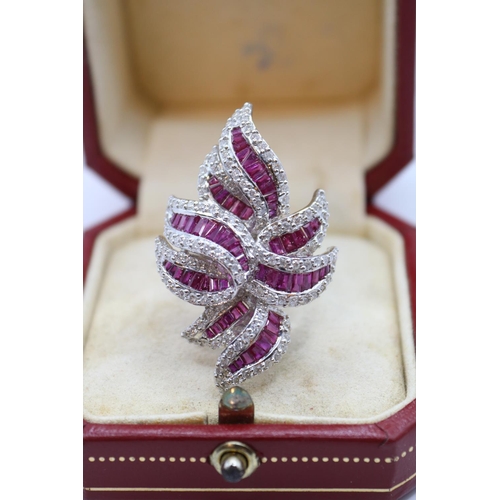 159 - Fine Ladies Ruby & Diamond Cocktail ring on 18ct white gold. Milligrain set Diamonds surrounding cha... 