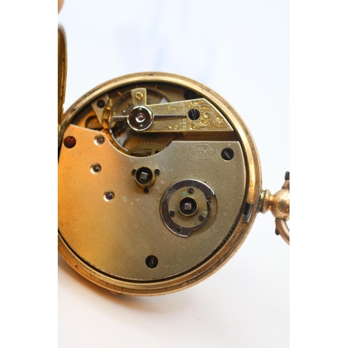 181 - Stauffer Son & Co 14K Gold cased pocket watch with enamelled roman numeral dial and engraved case. 4... 