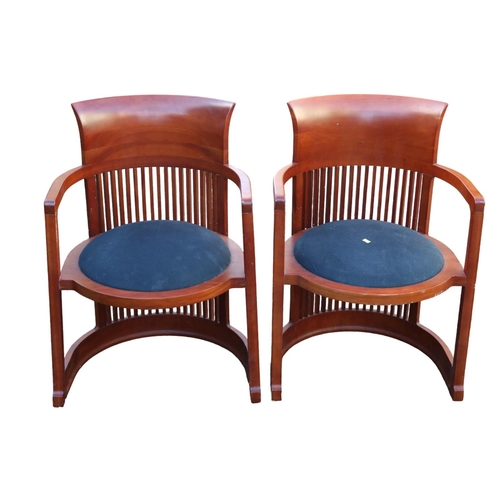 190 - Frank Lloyd Wright (1867 - 1959) Pair of Cherry Wood upholstered Barrel Chairs or Taliesin Barrel Ch... 