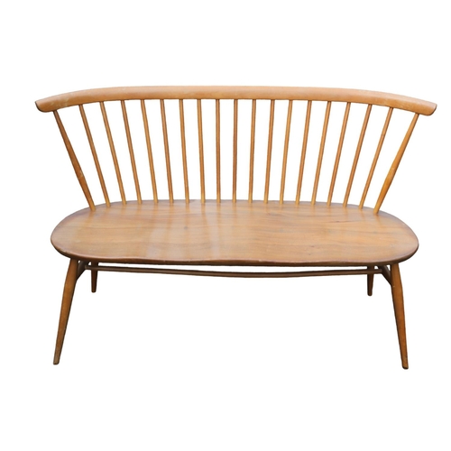 191 - Ercol Blonde Elm Love seat bench model 450 with original light Blue label applied 112cm in Length