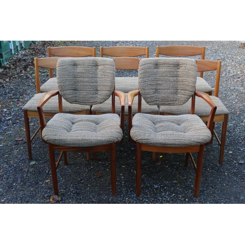 192 - MacIntosh Mid Century Oval table with chairs 2 leaves supported on out swept legs. 220cm in Length