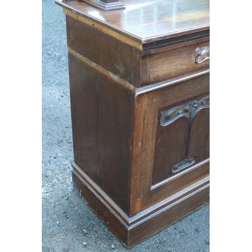 196 - Oak Art Nouveau Mirror backed Dresser with bevel edged mirror over Hammered copper drop handles and ... 