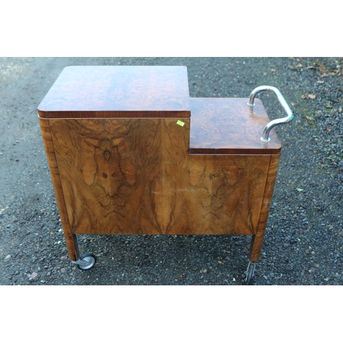 197 - 1930s Thonet Quartered Walnut Art Deco Modernist drinks cabinet with fitted interior and Chrome push... 