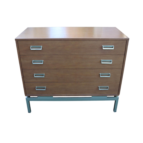 202 - G Plan Limba Chest of 5 drawers designed by Leslie G Dandy on floating metal base. 92cm in Length by... 