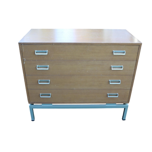 203 - G Plan Limba Chest of 5 drawers designed by Leslie G Dandy on floating metal base. 92cm in Length by... 