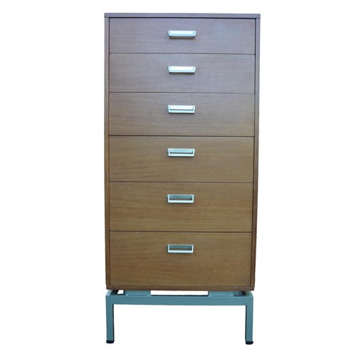 205 - G Plan Limba Tall Chest of Six drawers designed by Leslie G Dandy on floating metal base. 55.5cm in ... 