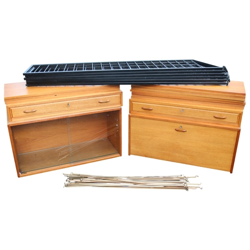 207 - Staples Ladderax Teak Mid Century Shelving system comprising of 6 Metal supports, 2 Drawer units Gla... 