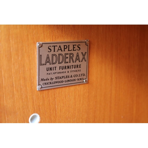 207 - Staples Ladderax Teak Mid Century Shelving system comprising of 6 Metal supports, 2 Drawer units Gla... 