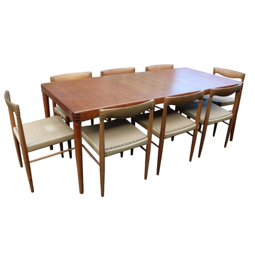 208 - Bramin Henry Klein Danish Teak Dining table with rounded inlaid corners and a set of Eight corded la... 