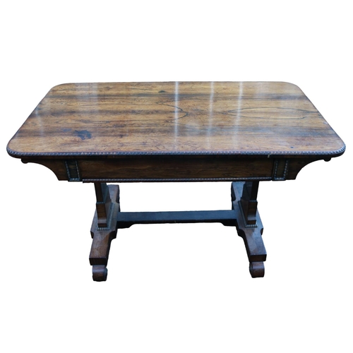 216 - William IV Rosewood Library Table with single drawer with oak lining. Beaded edge over straight supp... 