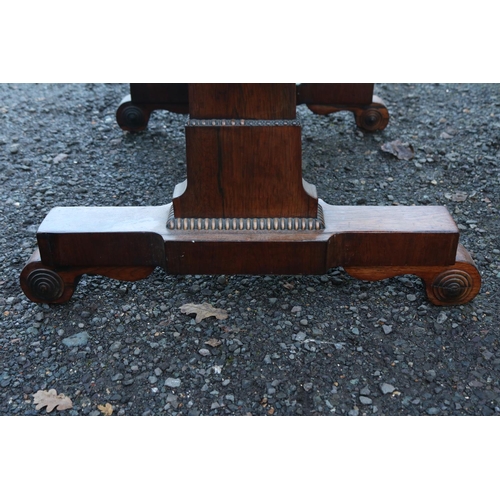 216 - William IV Rosewood Library Table with single drawer with oak lining. Beaded edge over straight supp... 