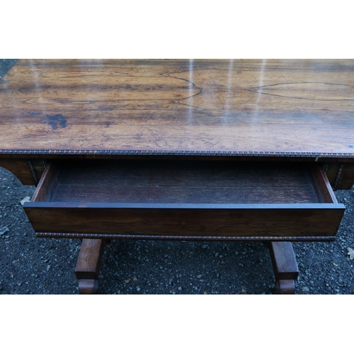 216 - William IV Rosewood Library Table with single drawer with oak lining. Beaded edge over straight supp... 