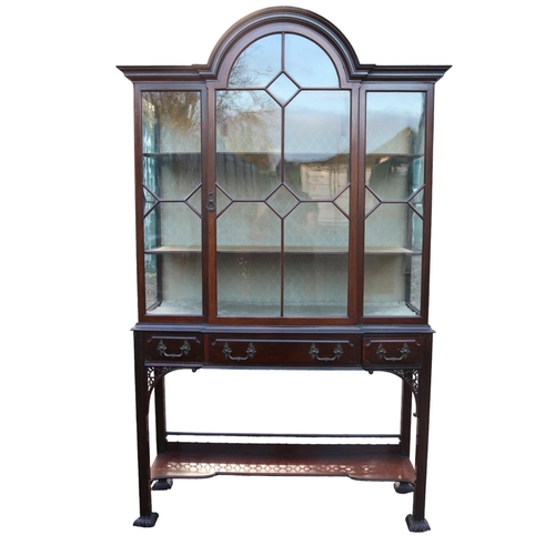 219 - Good Quality Edwardian Chippendale style Mahogany cabinet with domed top, astragal glazed doors abov... 