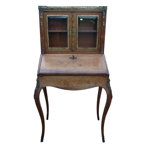 220 - French Louis XV Style Rosewood Bureau Bookcase with Parquetry Inlay and Ormalu Mounts, fitted interi... 