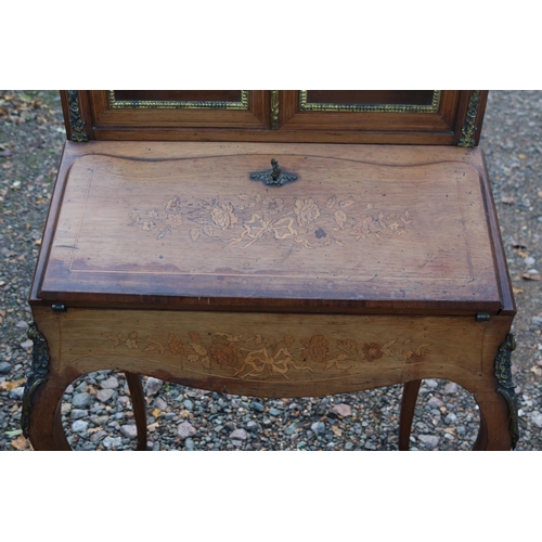 220 - French Louis XV Style Rosewood Bureau Bookcase with Parquetry Inlay and Ormalu Mounts, fitted interi... 