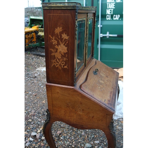 220 - French Louis XV Style Rosewood Bureau Bookcase with Parquetry Inlay and Ormalu Mounts, fitted interi... 