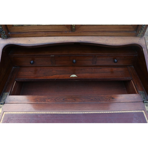 220 - French Louis XV Style Rosewood Bureau Bookcase with Parquetry Inlay and Ormalu Mounts, fitted interi... 