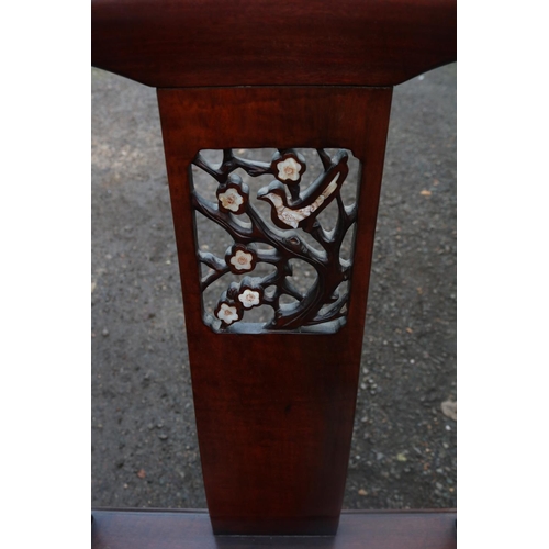 222 - Chinese Rosewood Mother of Pearl Inlaid Dining table with a set of 6 Temple style dining chairs. 150... 