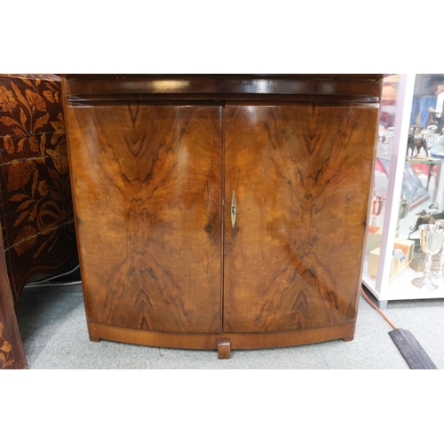 228 - Walnut 1950s art deco style drinks cabinet bar with mirrored glass fitted interior and acessories. 1... 