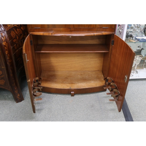 228 - Walnut 1950s art deco style drinks cabinet bar with mirrored glass fitted interior and acessories. 1... 