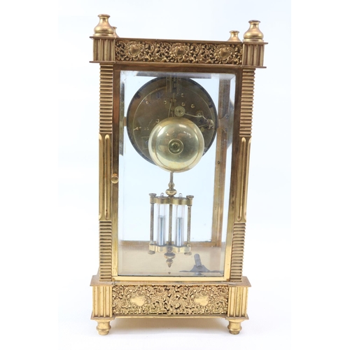 57 - Late 19th Century French lacquered brass four-glass mantel clock with white enamel Numeral ring fram... 