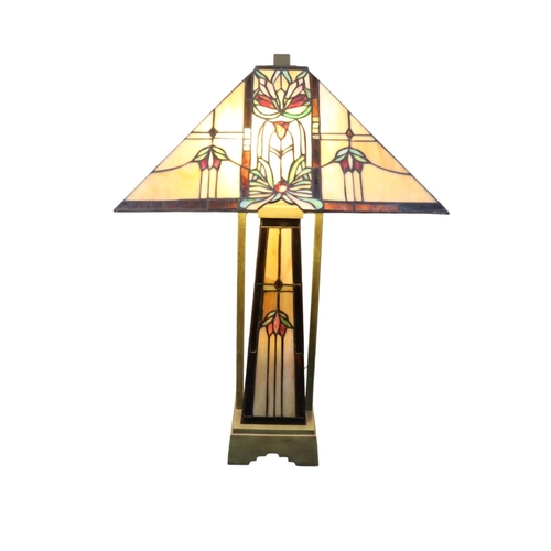 103 - Art Deco Tiffany style table lamp with matching coloured glass shade & Base. 63cm in Height by 41cm ... 