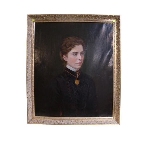 111 - 19thC Oil on canvas portrait of a young woman in mourning dress unsigned. 62 x 75cm in late gilt fra... 