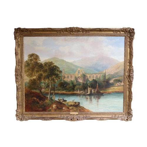 119 - Henry Smyth 1800 - 1873. Oil on canvas depicting Tintern Abbey, Wales dated 1845 with gilt plaque to... 