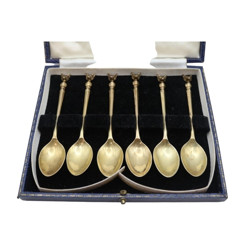 138 - Cased Set of Swaine Adeney Brigg of London Silver presentation spoons with Foxes head decoration, Bi... 