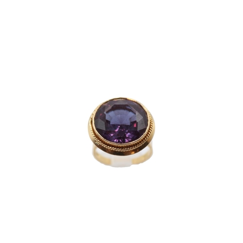 161 - Large Circular Facetted Sapphire Cocktail ring on 18ct Gold mount and shank. Size N. 9.5g total weig... 