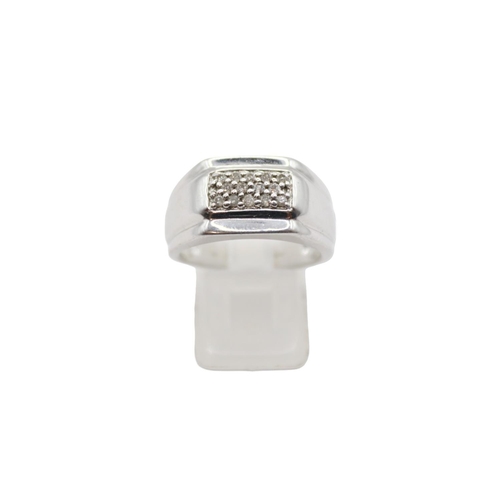 162 - Gentlemen's 9ct White Gold Diamond set Signet ring Birmingham 2006. Size T. 10.4g total weight