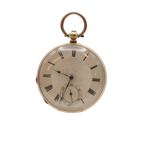 181 - Stauffer Son & Co 14K Gold cased pocket watch with enamelled roman numeral dial and engraved case. 4... 