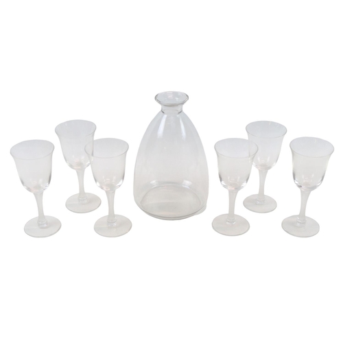 61 - Simple Design Lalique open topped Carafe and a set of 6 glasses, engraved Lalique France. 19cm and 1... 