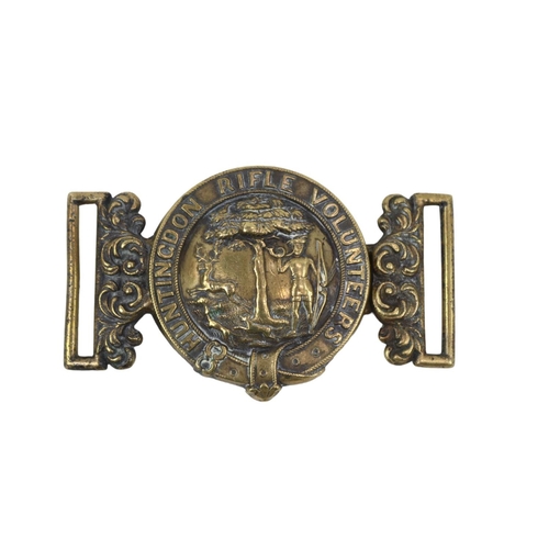 73 - Rare Huntingdon Rifle Volunteers Brass belt buckle of two parts depicting Stag with tree and Archer.... 