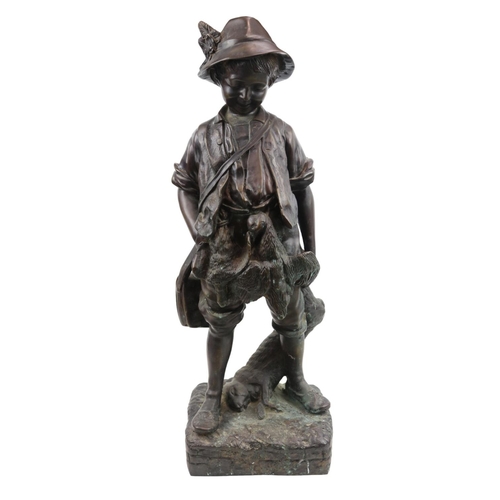 88 - After Auguste Moreau - A filled bronze figure of a boy poacher, carrying his catch and wearing hat a... 