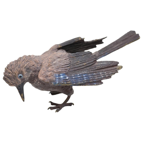 96 - In the Style of Franz Bergmann (1861-1936). Cold painted model of a Jay in Bronze unmarked. 22cm in ... 