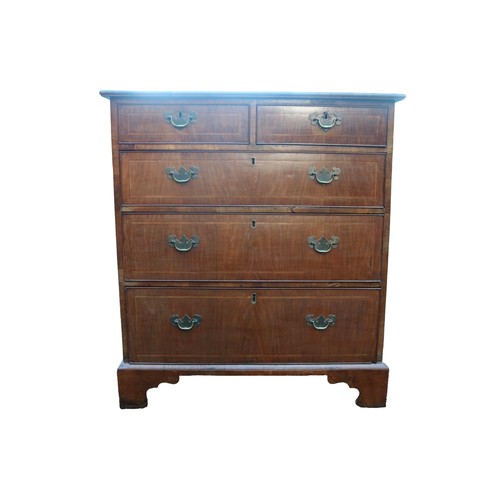 217 - 19thC Walnut fronted Chest of 2 over 3 drawers with inlaid cross banding over bracket feet. 95cm in ... 