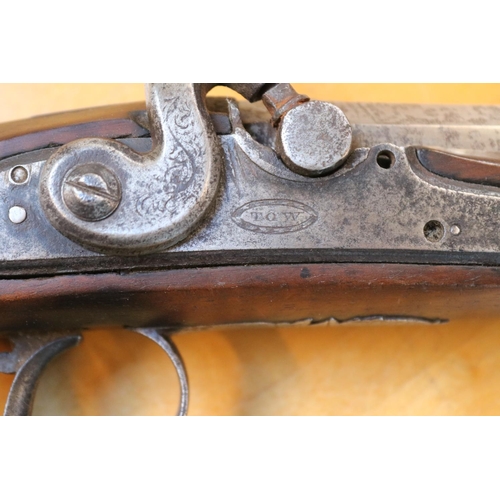 108 - 19thC  Double Barrel Shot and Ball Percussion Howdah type pistol signed T Barnes & Co with no visibl... 