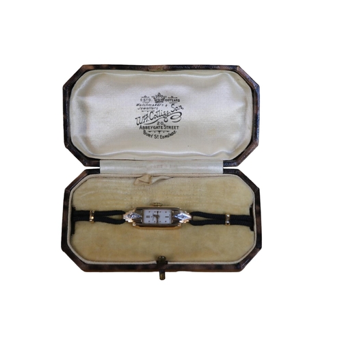 172 - Ladies Baume & Mercier 9ct Gold Diamond Set with baton face and braided bracelet. 11mm Width. In fit... 