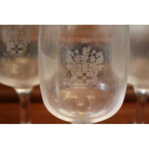 105 - Set of 6 Orrefors of Sweden engraved The Leys School of Cambridge Wine glasses 1875 - 1975