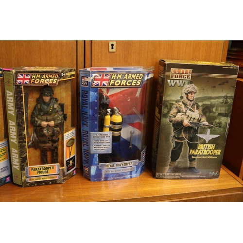 129 - 5 Boxed H M Forces figures and a boxed Elite Force WWII British Paratrooper
