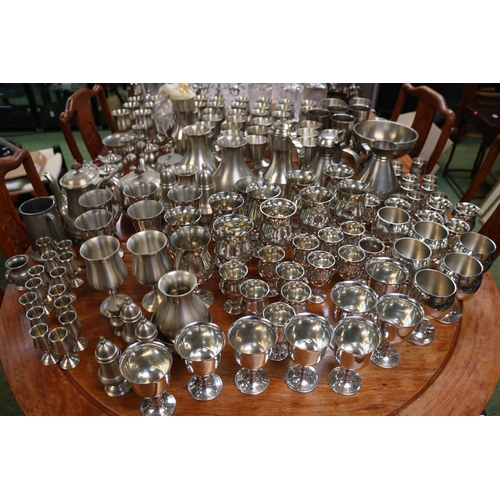 156 - Very Large collection of Assorted Pewter inc. Tankards, Drinking glasses, Wine Carafes etc