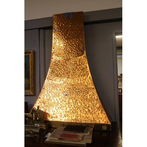 195 - Large Copper hammered fire hood with Tudor roundels