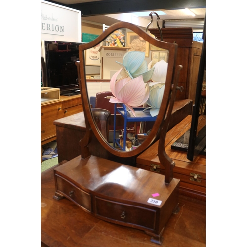 210 - 20thC Walnut Shield shaped dressing table mirror with drawer base