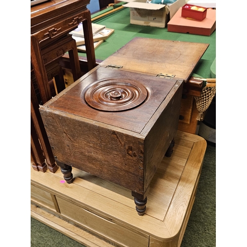 432 - Oak Ottoman with fitted interior over turned feet