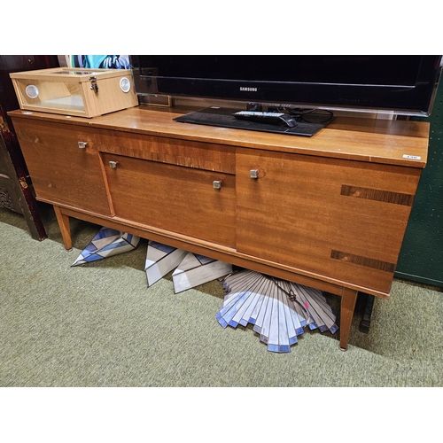 436 - Long Mid Century sideboard with brass handles and tapering legs